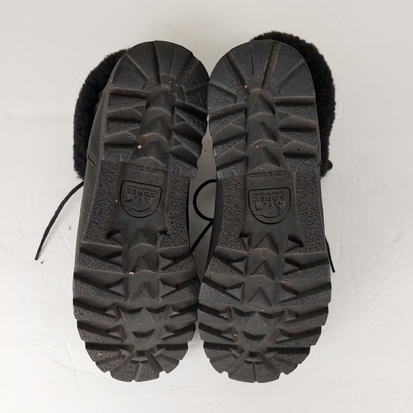 Vintage Sorel Leather Booties Shearling Lace-up Ankle Boots 6W Genuine Sheepskin - Picture 11 of 12